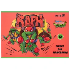 Зошит для малювання, 12 арк., скоба, гібр. лак + УФ лак, Ninja Turtles NT25-241 Kite