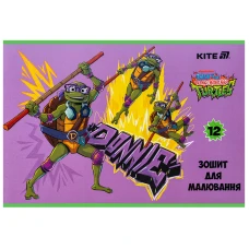 Зошит для малювання, 12 арк., скоба, гібр. лак + УФ лак, Ninja Turtles NT25-241 Kite