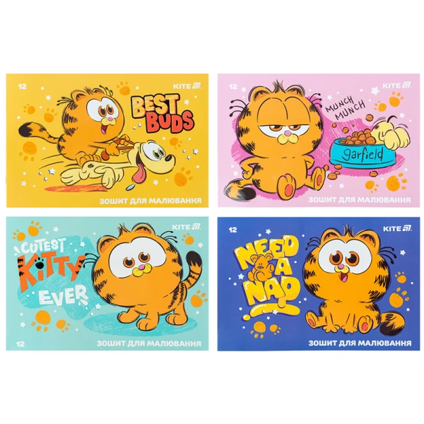Зошит для малювання, 12 арк., скоба, гібр. лак + УФ лак, Garfield GF25-241 Kite