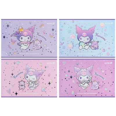 Зошит для малювання, 12 арк., скоба, фольга + УФ лак, Kuromi HK25-241-2 Kite