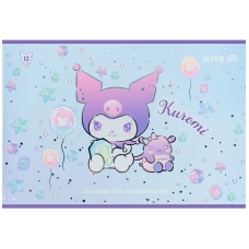 Зошит для малювання, 12 арк., скоба, фольга + УФ лак, Kuromi HK25-241-2 Kite