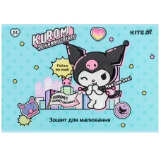 Зошит для малювання, 24 арк., скоба, софт тач + УФ лак, Kuromi HK25-242-2 Kite
