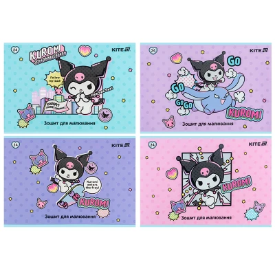 Зошит для малювання, 24 арк., скоба, софт тач + УФ лак, Kuromi HK25-242-2 Kite