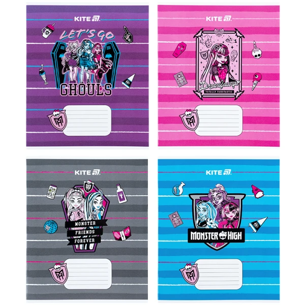 Зошит 12 арк., коса, гібр. лак + УФ лак,Monster High Ninja Turtles MH25-235 Kite