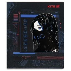 Зошит 24 арк., клітинка, гібр. лак + УФ лак, Kite Anime K25-238-1