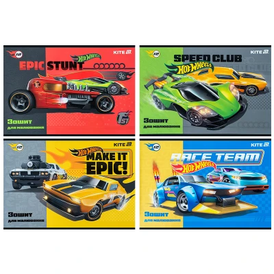 Зошит для малювання, 12 арк., скоба, софт тач + УФ лак, Hot Wheels HW25-241 Kite