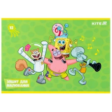 Зошит для малювання, 12 арк., скоба, софт тач + УФ лак, SpongeBob SquarePants SB25-241 Kite
