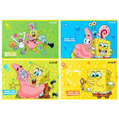 Зошит для малювання, 12 арк., скоба, софт тач + УФ лак, SpongeBob SquarePants SB25-241 Kite