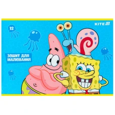 Зошит для малювання, 12 арк., скоба, софт тач + УФ лак, SpongeBob SquarePants SB25-241 Kite
