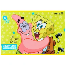 Зошит для малювання, 12 арк., скоба, софт тач + УФ лак, SpongeBob SquarePants SB25-241 Kite