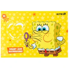 Зошит для малювання, 12 арк., скоба, софт тач + УФ лак, SpongeBob SquarePants SB25-241 Kite