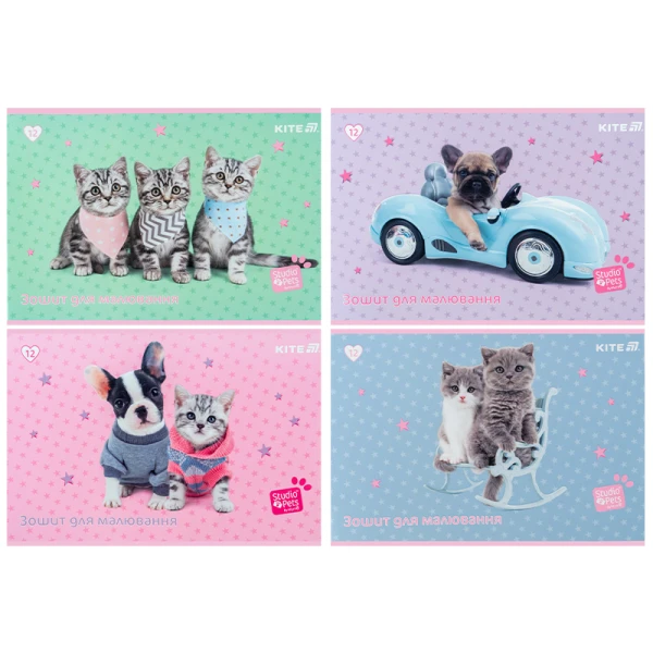 Зошит для малювання, 12 арк., скоба, софт тач + УФ лак, Studio Pets SP25-241 Kite