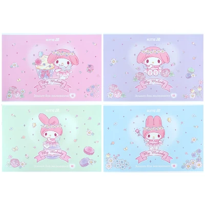 Зошит для малювання, 12 арк., скоба, УФ лак + глітер, LMy Melody HK25-241-3 Kite