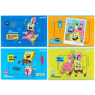 Зошит для малювання, 24 арк., скоба, гібр. лак + УФ лак, SpongeBob SquarePants SB25-242 Kite
