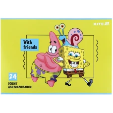 Зошит для малювання, 24 арк., скоба, гібр. лак + УФ лак, SpongeBob SquarePants SB25-242 Kite