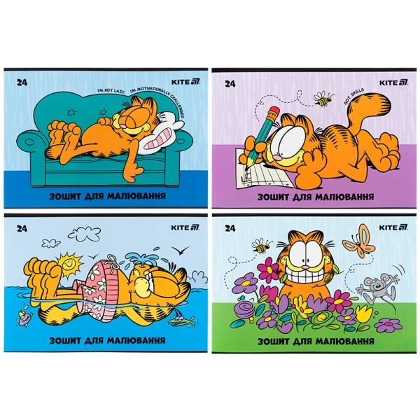 Зошит для малювання, 24 арк., скоба, софт тач + УФ лак, Garfield GF25-242 Kite