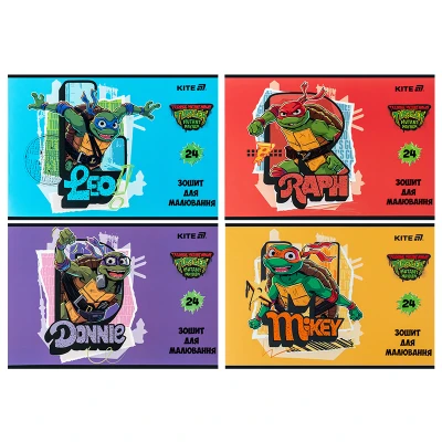 Зошит для малювання, 24 арк., скоба, софт тач + УФ лак, Ninja Turtles NT25-242 Kite