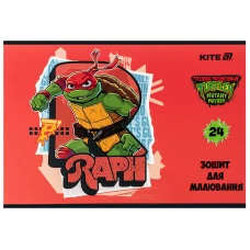 Зошит для малювання, 24 арк., скоба, софт тач + УФ лак, Ninja Turtles NT25-242 Kite