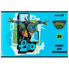 Зошит для малювання, 24 арк., скоба, софт тач + УФ лак, Ninja Turtles NT25-242 Kite