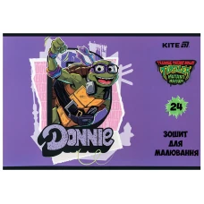 Зошит для малювання, 24 арк., скоба, софт тач + УФ лак, Ninja Turtles NT25-242 Kite