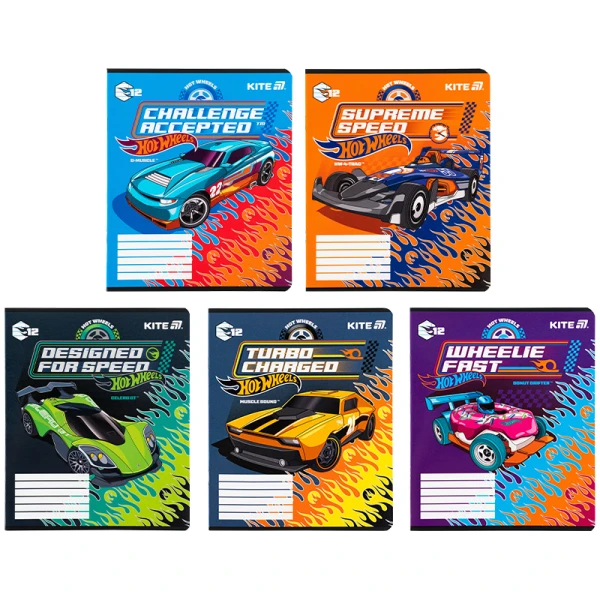 Зошит 12 арк., лінія, гібр. лак + УФ лак, Hot Wheels HW25-234 Kite