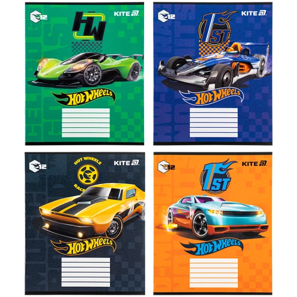 Зошит 12 арк., коса, гібр. лак + УФ лак, Hot Wheels HW25-235 Kite