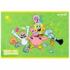Зошит для малювання, 12 арк., скоба, софт тач + УФ лак, SpongeBob SquarePants SB25-241 Kite