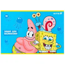 Зошит для малювання, 12 арк., скоба, софт тач + УФ лак, SpongeBob SquarePants SB25-241 Kite