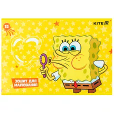 Зошит для малювання, 12 арк., скоба, софт тач + УФ лак, SpongeBob SquarePants SB25-241 Kite