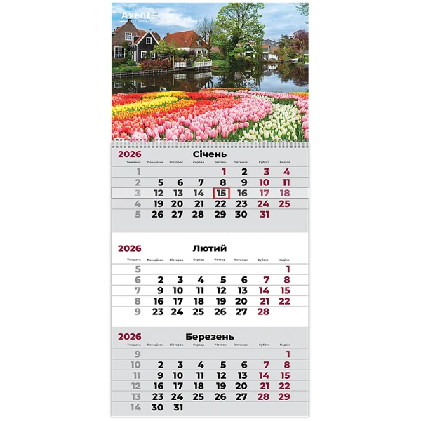 Календар настінний квартальний 2026 р.,1 пр. Gardens 1, 8801-26-4-A