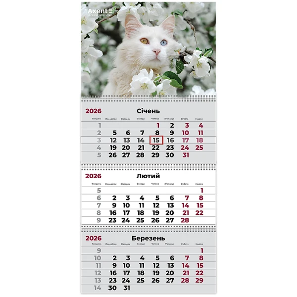 Календар настінний квартальний 2026 р.,3 пр. Cats 3, 8803-26-15-A
