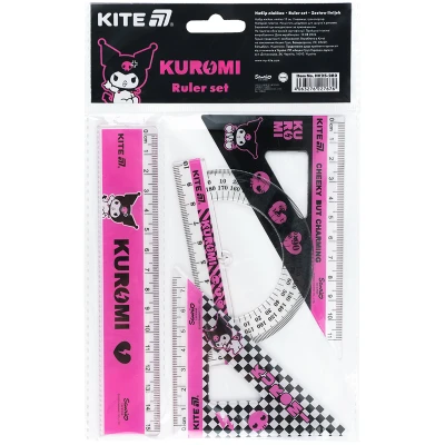 Набір: лінійка 15 см, 2 косінця, транспортир, з принтом Kuromi HK25-282 Kite