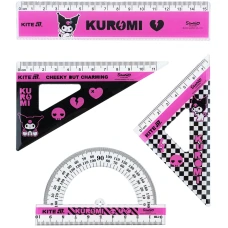 Набір: лінійка 15 см, 2 косінця, транспортир, з принтом Kuromi HK25-282 Kite