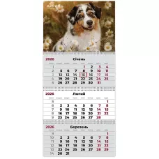 Календар настінний квартальний 2026 р.,3 пр. Dogs 1, 8803-26-16-A
