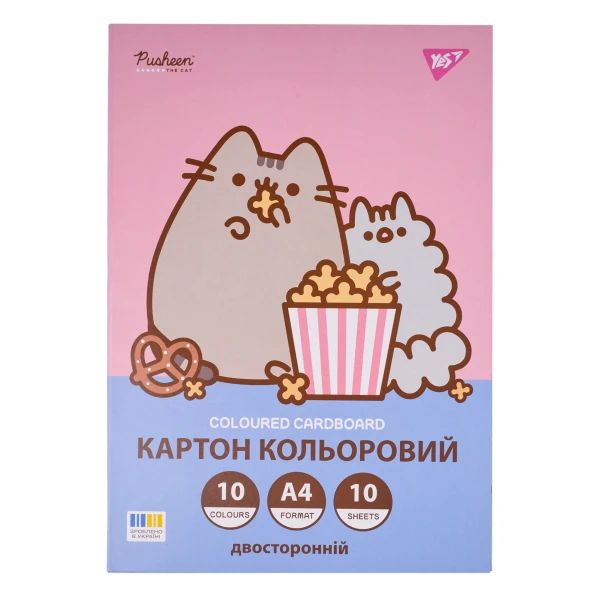 Картон кольоровий двосторонній YES "Pusheen", 10 аркушів, А4, папка, 955464