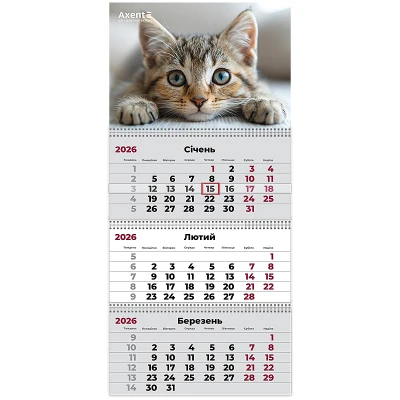 Календар настінний квартальний 2026 р.,3 пр. Cats 1, 8803-26-13-A