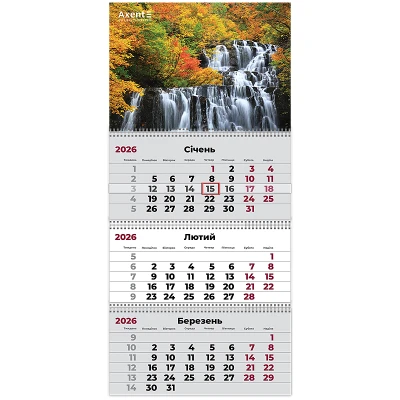 Календар настінний квартальний 2026 р.,3 пр. Waterfalls 2, 8803-26-5-A