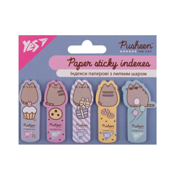 Індекси паперові YES "Pusheen", 55*22мм, 100 шт (5x20), 170438