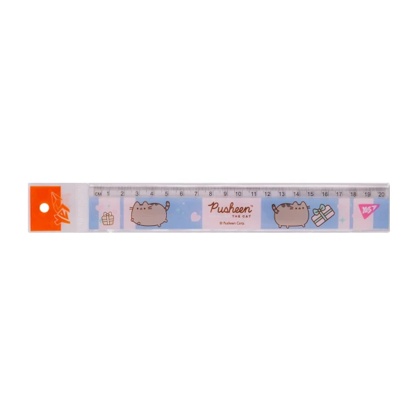 Лінійка пластикова, 20см. з нанесенням Pusheen, рожево-блакитна, 370683 YES