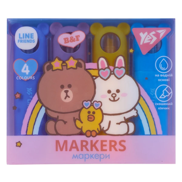 Маркер текстовий YES "Line Friends" в наборі, 4 шт., 391105