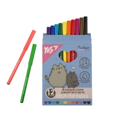 Фломастери YES 12 кольорів "Pusheen", амортизуючі, 650581