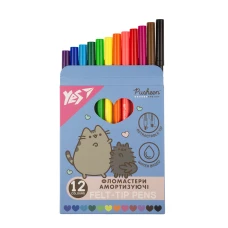 Фломастери YES 12 кольорів "Pusheen", амортизуючі, 650581