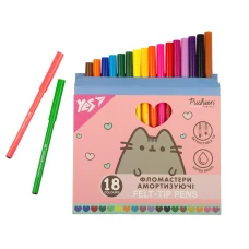 Фломастери YES 18 кольорів "Pusheen", амортизуючі, 650583