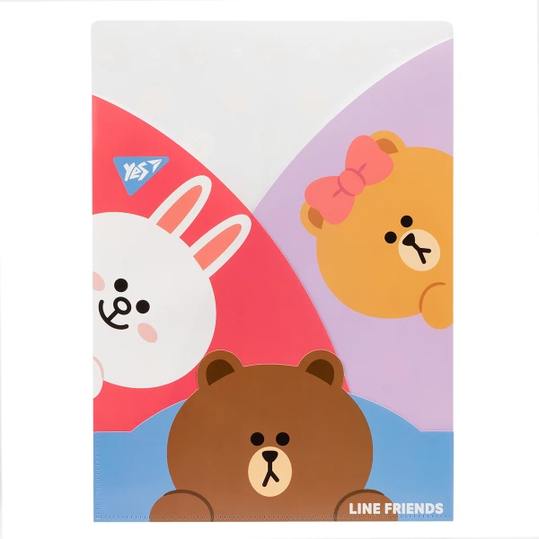 Папка-куток YES А4 "Line Friends", 3 фігурних клапана, 492084