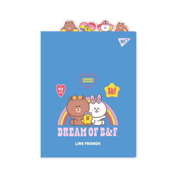Папка-куточок YES А4 з фигурніми роздільниками "Line Friends", 492185