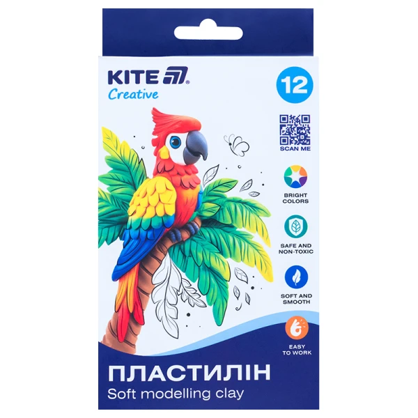 Пластилін восковий, 12 кольорів, 200 г. Kite Creative K-086