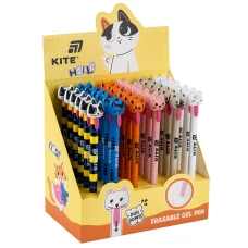Ручка гелева автоматична пиши-стирай Cats, синя, K25-027 Kite