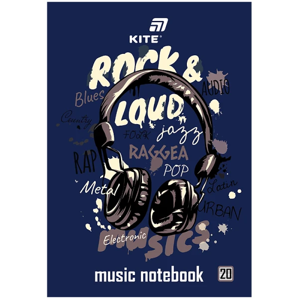 Зошит для нот А4, 20арк, Rock&Loud K26-404 Kite