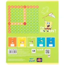 Зошит 18 арк., клітинка, софт тач + УФ лак об'ємний, Sponge Bob SB26-236 Kite