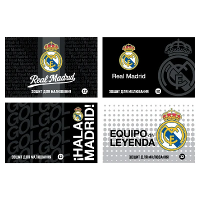 Зошит для малювання, 12 арк., скоба, гібр. лак + УФ лак, FC Real Madrid RL26-241 Kite